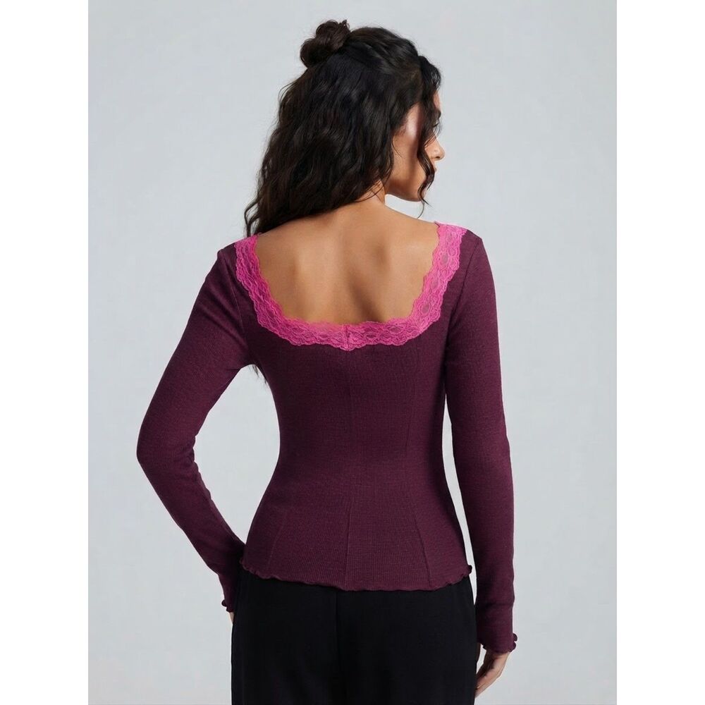 Free People Pink Lace Open Back Top - Size L NWT